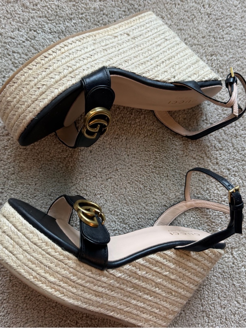 Gucci Black Espadrille Sandals wedge - Picture 3 of 12